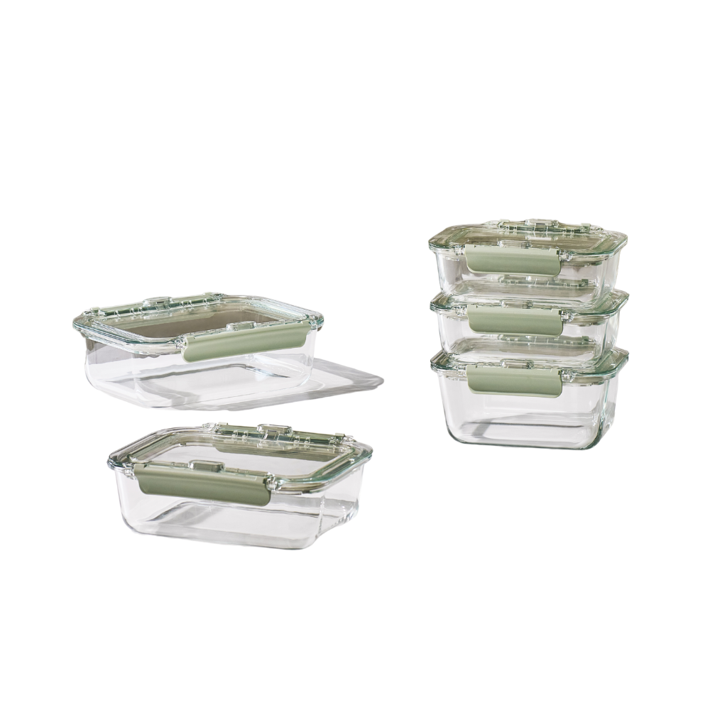 Bori Bono BoCliq Rectangle Borosilicate Glass Food Container 5pc Set