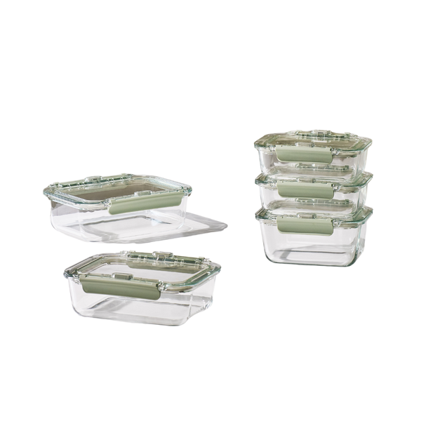Bori Bono BoCliq Rectangle Borosilicate Glass Food Container 5pc Set