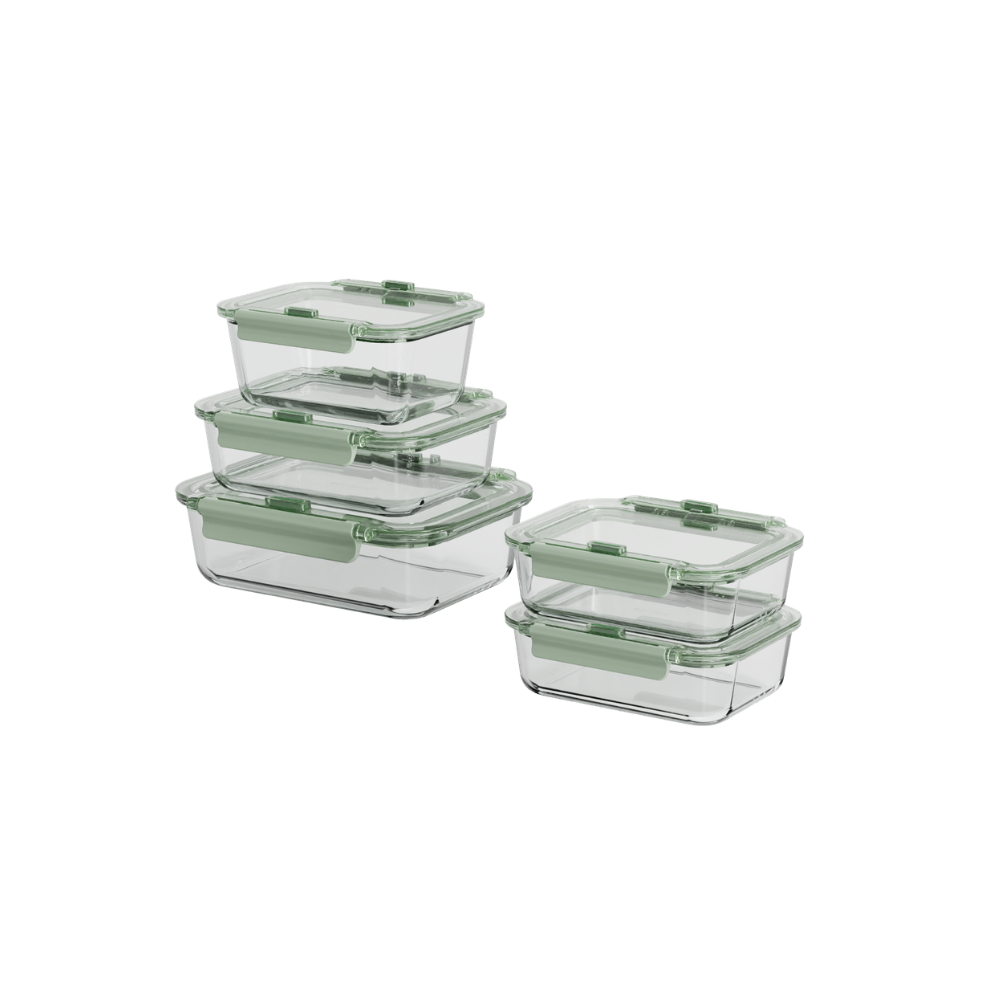 Bori Bono BoCliq Rectangle Borosilicate Glass Food Container 5pc Set