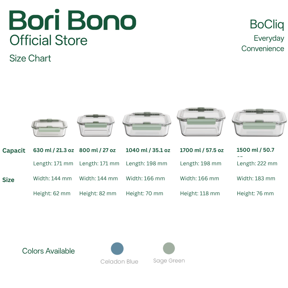 Bori Bono BoCliq Rectangle Borosilicate Glass Food Container 5pc Set