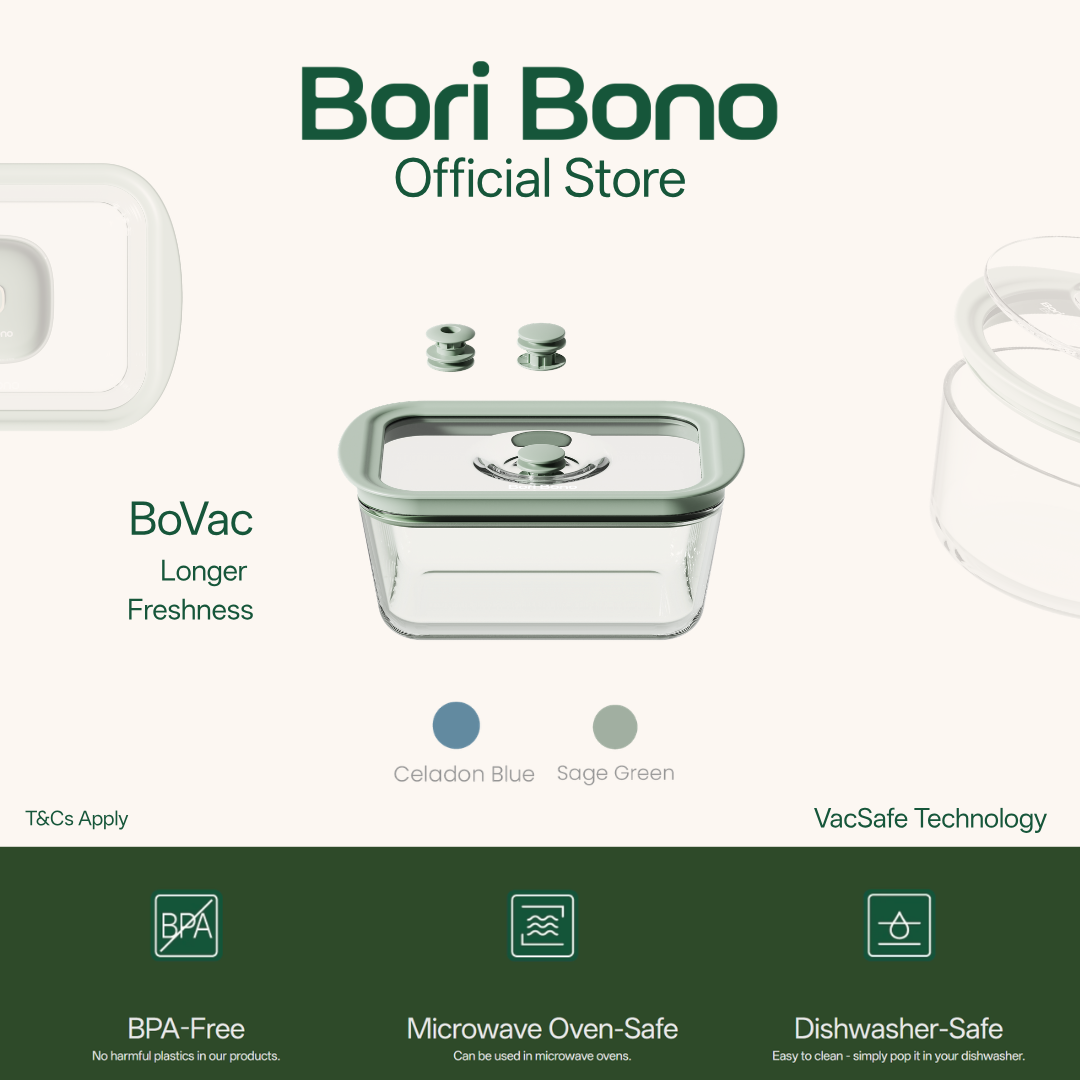 Bori Bono BoVac Rectangle Borosilicate Glass Food Container Airtight Vacuum Sealed