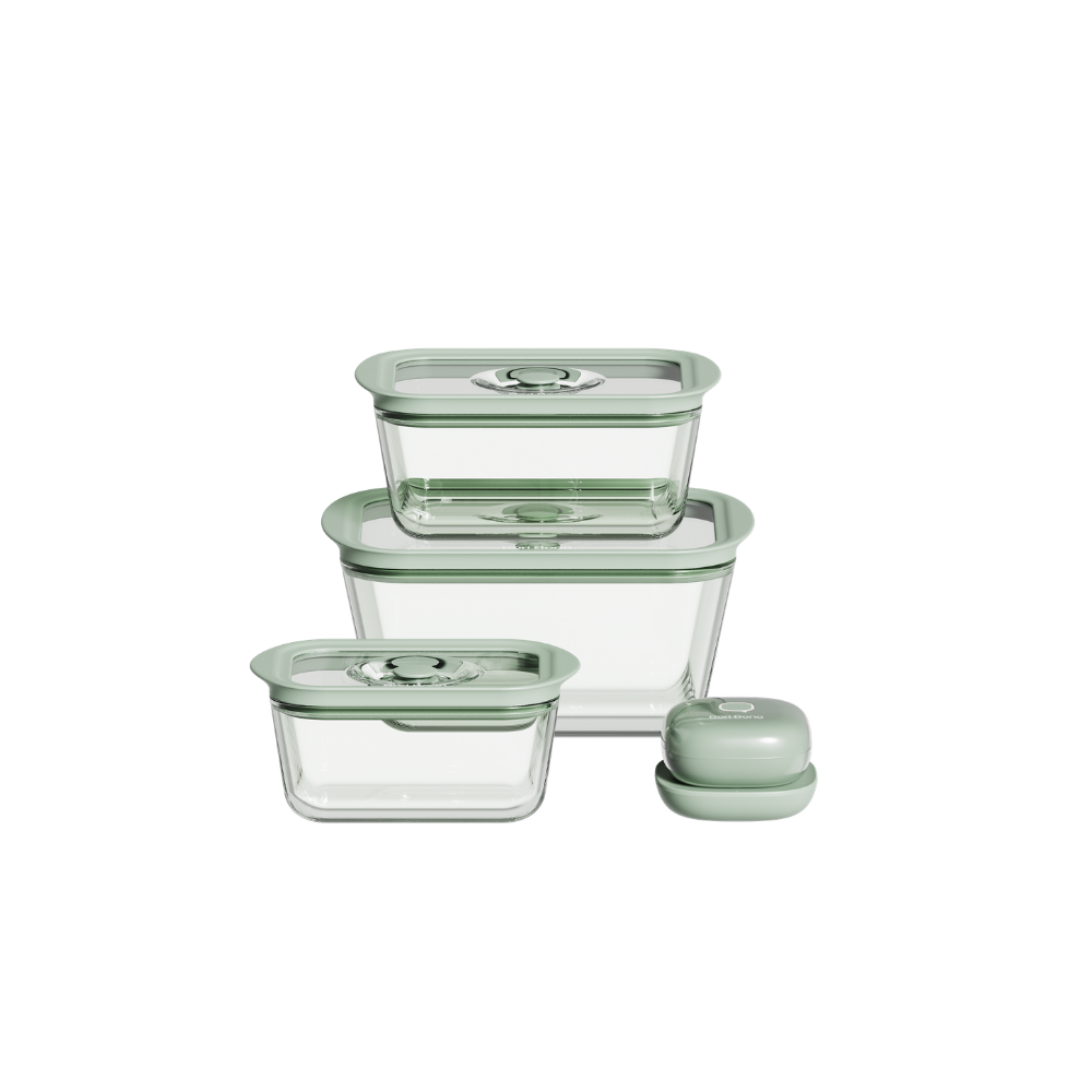 Bori Bono BoVac Rectangle Borosilicate Glass Food Container 3pc Set Airtight Vacuum Sealed