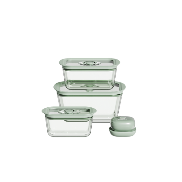 Bori Bono BoVac Rectangle Borosilicate Glass Food Container 3pc Set Airtight Vacuum Sealed