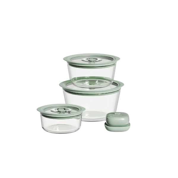 Bori Bono BoVac Round Borosilicate Glass Food Container 3pc Set Airtight Vacuum Sealed