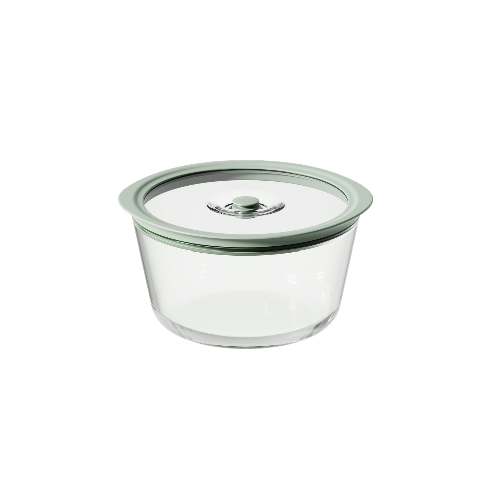 Bori Bono BoVac Round Borosilicate Glass Food Container Airtight Vacuum Sealed Bowl